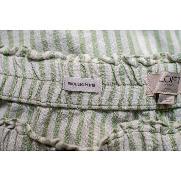 LOFT Petite LP green white striped linen pants wide leg - Picture 5 of 7